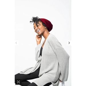 NEW Grace Eleyae Wine Red Warm Ribbed Wool Satin Lined Slap Hat Beanie